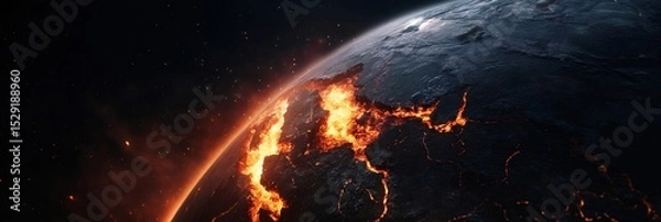 Obraz Seismic waves are causing cracks on the surface of planet earth during a devastating earthquake, with magma coming out from the faults and creating a dramatic and apocalyptic scene