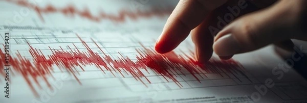 Fototapeta Geologist is analyzing seismic waves on seismograph chart after earthquake, studying magnitude and frequency for geological research and risk assessment