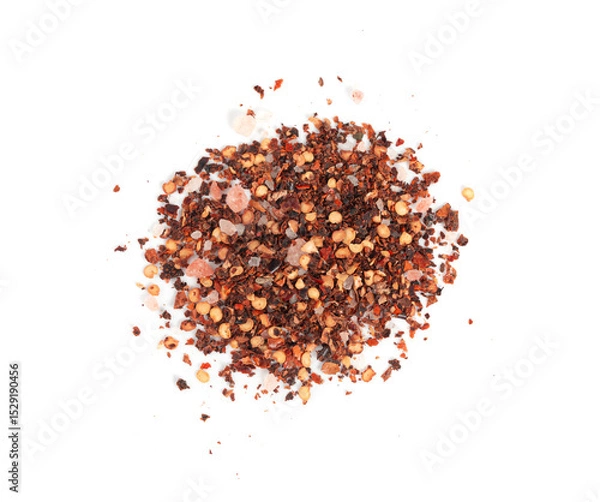 Obraz Chili and salt seasoning, red chilli pepper spice powder, dry crushed hot pepper flakes