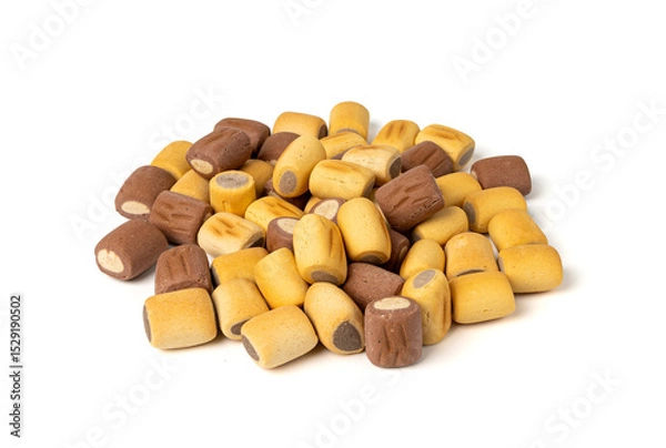Obraz Filled dog biscuits, crackers isolated, soft crunchy pet treats pile, flavored small canine cookie