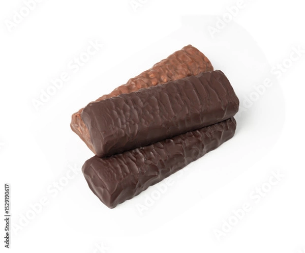 Obraz Protein bar isolated, chocolate energy paleo snack, healthy cereal nutrition with nuts, fruits, muesli