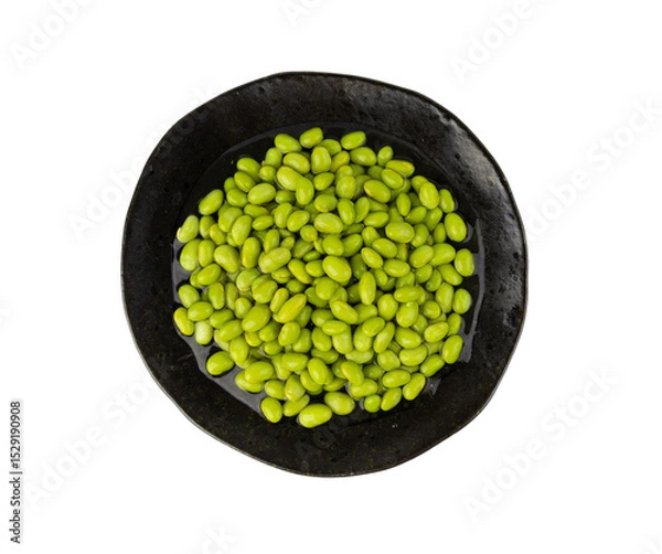 Obraz Edamame beans isolated. Green soy bean pile, cooked young soybean, boiled Japanese pea