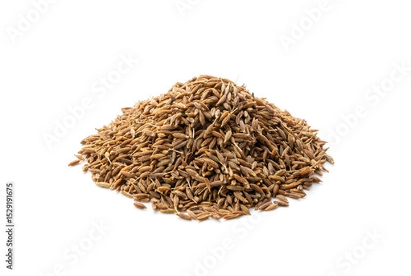 Obraz Cumin seed isolated. Caraway or fennel dry seeds close up, zeera macro, Indian cumin or zira grains