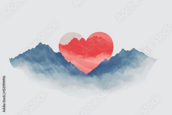 Fototapeta Minimalist vector illustration of foggy mountains with simple shapes and blue tones on white background, flat design style