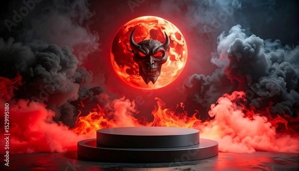 Fototapeta Infernal display Devilish moon over burning stage