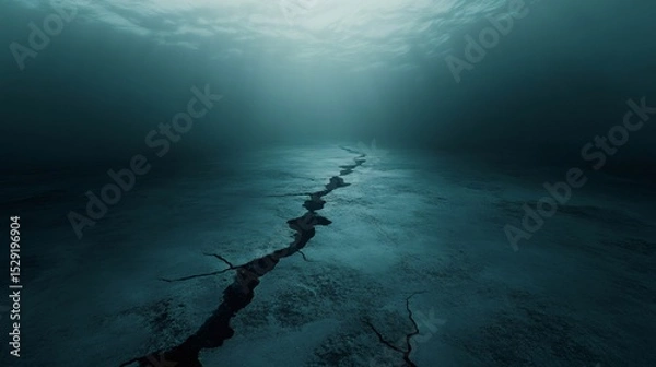 Fototapeta Large cracks forming on the ocean floor reveal the powerful forces of tectonic plates and intense seismic activity generated by an earthquake