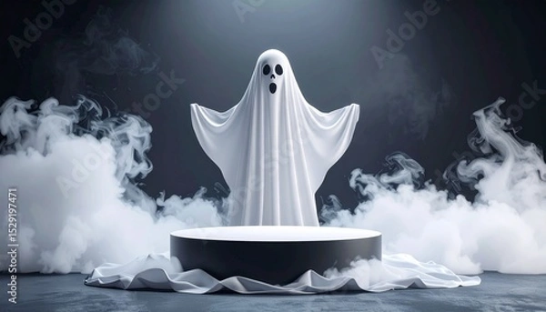 Fototapeta Ghostly figure floats above platform in smoke