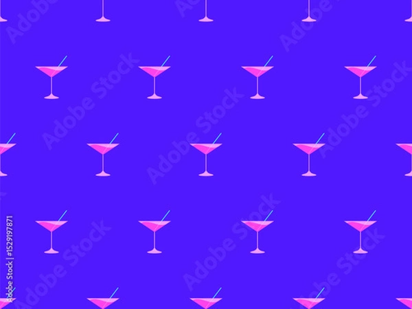Fototapeta Cocktail with straw in 80s style seamless pattern. Alcoholic cocktails with straw in vermouth glass. Design for bar menus, advertising materials and banners. Vector illustration
