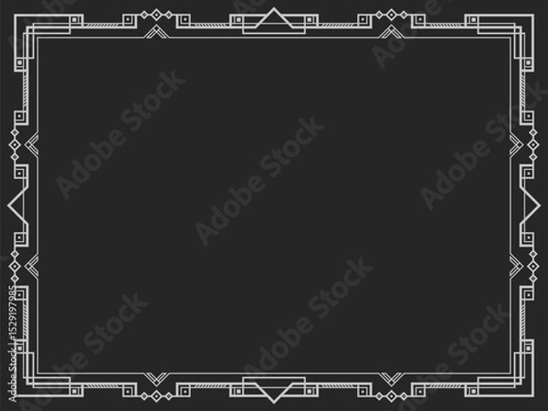 Fototapeta Geometric frame in line art style. Linear border. Frame design with space for text, invitations, flyers and greeting cards. Vector illustration