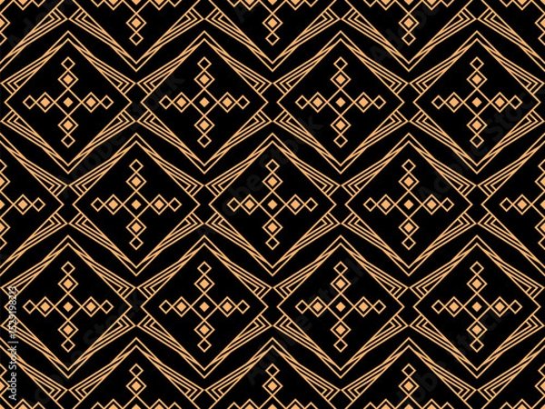Fototapeta Geometric seamless pattern in line art style. Art deco geometric pattern of golden lines on a black background. Vintage linear style. Design for wallpapers, wrappers and banners. Vector illustration