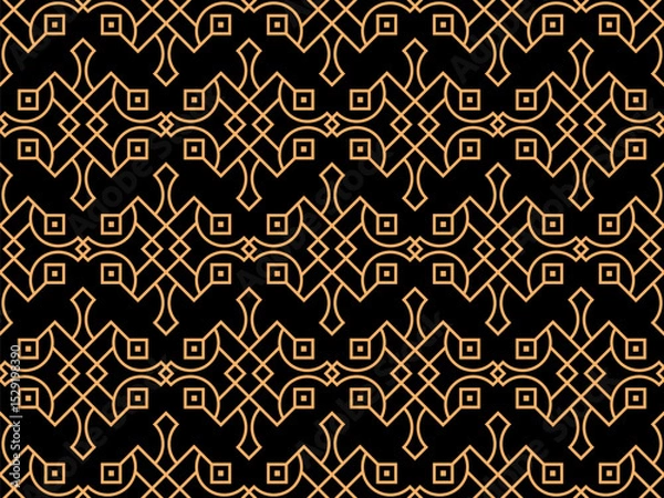 Fototapeta Geometric seamless pattern in line art style. Art deco geometric pattern of golden lines on a black background. Vintage linear style. Design for wallpapers, wrappers and banners. Vector illustration