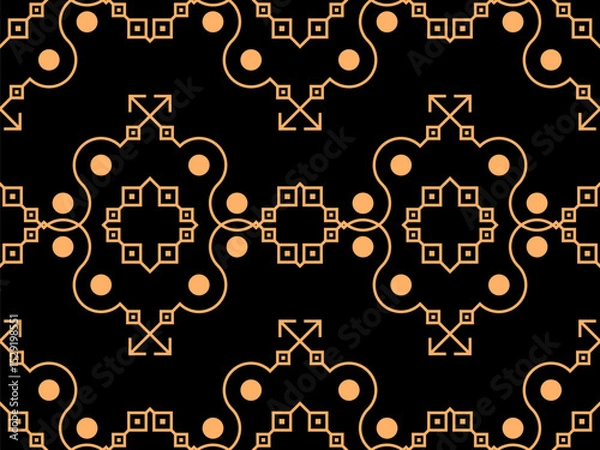Fototapeta Geometric seamless pattern in line art style. Art deco geometric pattern of golden lines on a black background. Vintage linear style. Design for wallpapers, wrappers and banners. Vector illustration