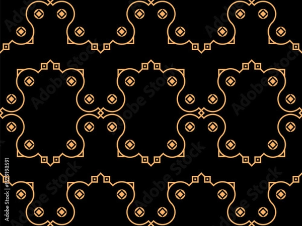 Fototapeta Geometric seamless pattern in line art style. Art deco geometric pattern of golden lines on a black background. Vintage linear style. Design for wallpapers, wrappers and banners. Vector illustration