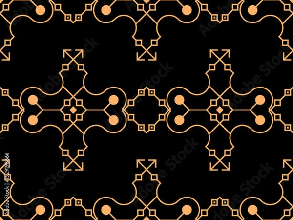 Fototapeta Geometric seamless pattern in line art style. Art deco geometric pattern of golden lines on a black background. Vintage linear style. Design for wallpapers, wrappers and banners. Vector illustration