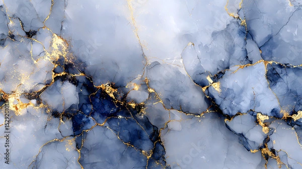Fototapeta abstract marble texture with gold veins flowing through blue surface. luxury background design, elegant pattern for interior decor, wallpaper, art, design, gemstone or precious stone