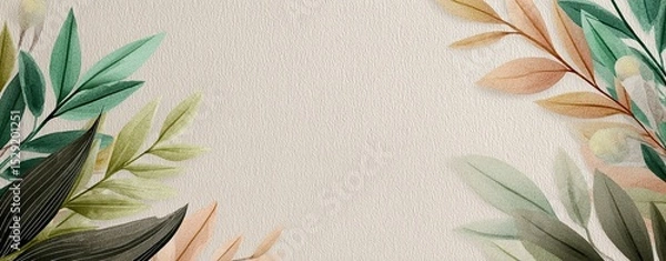 Obraz A beautiful arrangement of green and earthy leaves framed against a soft, neutral background, perfect for nature-themed designs.