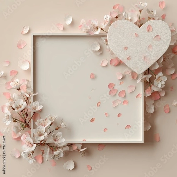 Obraz A stylish frame adorned with delicate pink petals and blossoms, perfect for showcasing cherished memories or romantic moments.