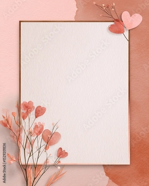 Obraz Elegant blank frame adorned with delicate flowers and hearts, perfect for showcasing memories or creative artwork in a soft pastel palette.