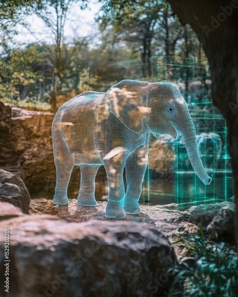 Obraz Digital animal tokens interacting with physical enclosures via