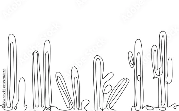 Fototapeta Seamless pattern with cacti in minimalistic linear style isolated on white background. Vector illustration.