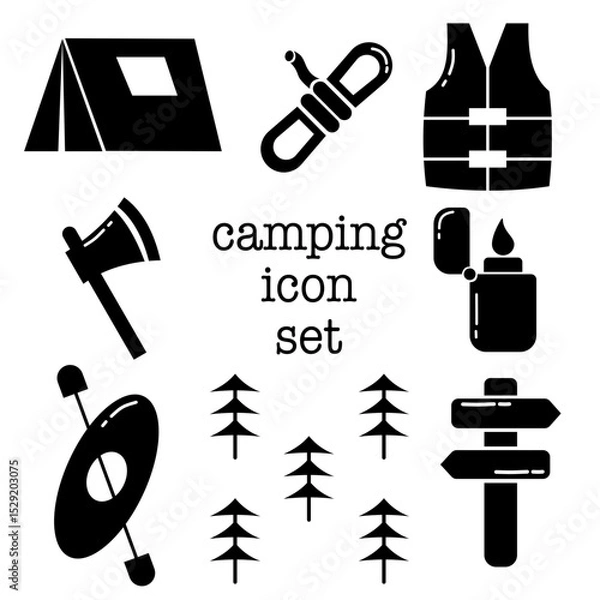 Obraz camping glyphs icon set