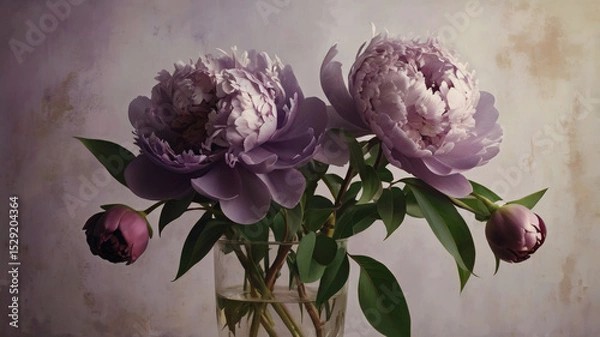 Obraz Peonies are summer fragrant flowers. Beautiful floral background with beautiful bokeh effect. Delicate lilac peony buds on a light watercolor background.