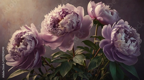 Obraz Peonies are summer fragrant flowers. Beautiful floral background with beautiful bokeh effect. Delicate lilac peony buds on a light watercolor background.