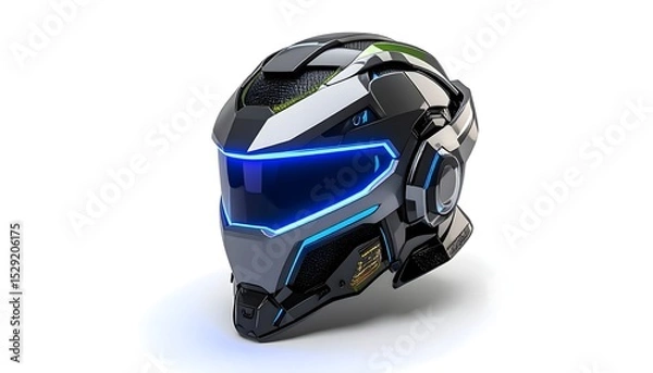 Fototapeta Futuristic red helmet with glowing visor high resolution photo