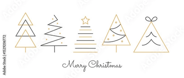 Fototapeta Minimalist Christmas Card with Golden Trees. Modern Line Art Holiday Greeting