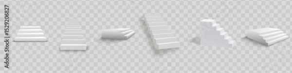 Fototapeta White stairs, 3d staircases. Set, Isolated on transparent background.
