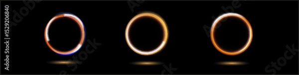 Fototapeta Modern magic witchcraft circle with runes. Ethereal fire portal sign with strange flame spark. Decor elements for magic doctor, shaman, medium. Luminous trail effect on transparent background.