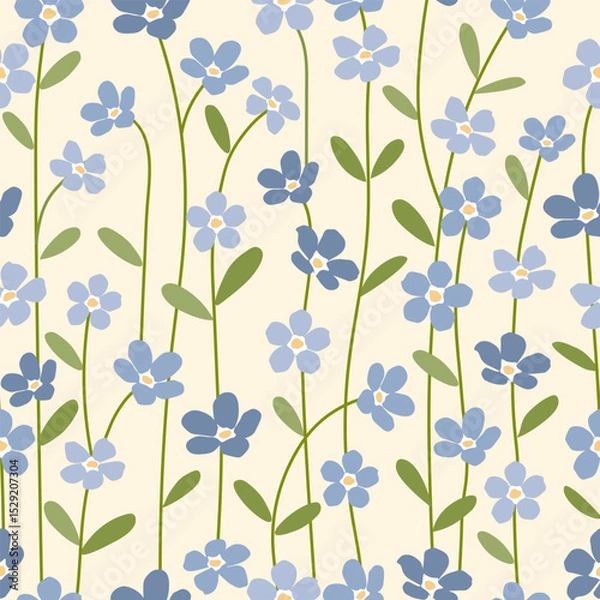 Obraz blue flowers and leaves seamless  pattern , vector , illustration