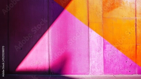 Obraz Abstract blurred geometric shadows in pink, orange, and purple tones creating a soft gradient light effect for modern backgrounds, minimalist design concepts, and trendy digital art aesthetics
