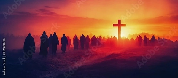 Obraz Easter religious procession silhouette at dawn abstract spiritual concept