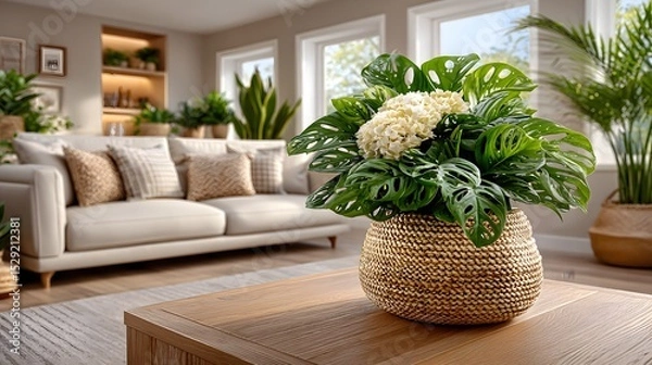 Obraz White sofa with plant decor high resolution photo