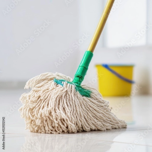 Obraz ecofriendly cleaning mop made from recycled plastic symbolizing sustainable home cleaning isolated on clean surface