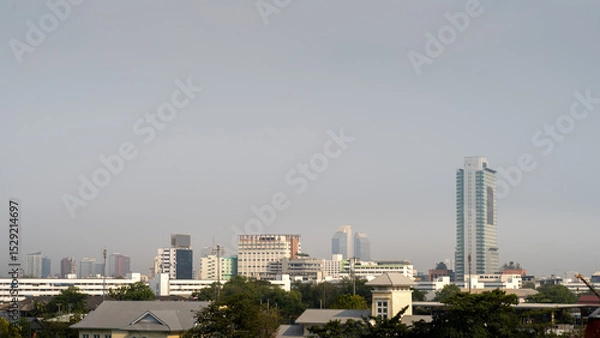 Fototapeta view of the city in fog with pm2.5 environment 