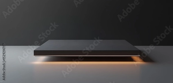 Fototapeta Matte grey floating geometric platform with device mockup and soft ambient light