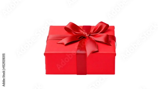 Fototapeta Red gift box with ribbon on transparent background PNG.
