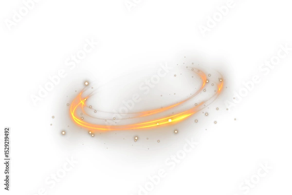 Fototapeta Colorful neon rings orbit in symmetry. Magic flash explodes in transparent beam. Golden line glows like solar ribbon. Luminous spark swirls in ethereal cyclone.