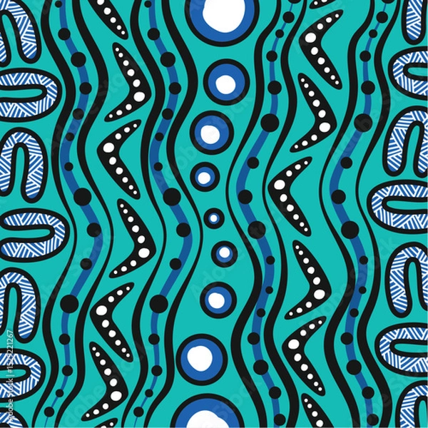 Obraz Flow of Tradition in Blue Tones, Aboriginal Vector Artwork