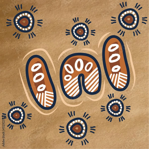 Fototapeta A digital painting in vector form, with a pattern drawn from Aboriginal dot artwork.