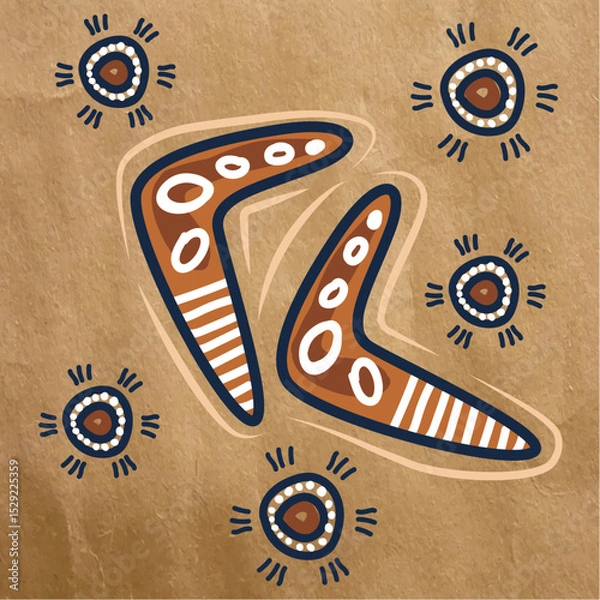 Obraz Boomerangs with Traditional Aboriginal Dot Elements