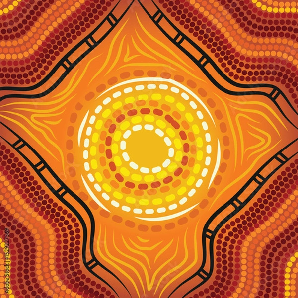 Obraz A digital aboriginal painting Radiant Sun and Energy Lines