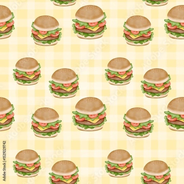Obraz Seamless pattern with summer picnic and Sandwich on pastel Yellow