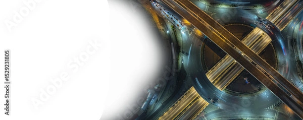 Obraz Expressway top view, Road traffic an important infrastructure, car traffic transportation above intersection road in city night, aerial view cityscape of advanced innovation, financial technology	