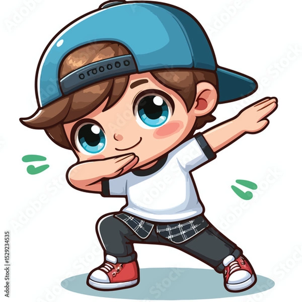 Obraz Cute cool boy dabbing pose cartoon vector