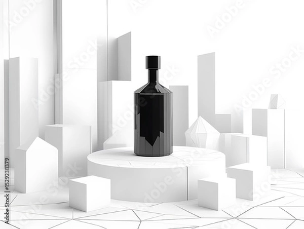 Obraz Polygon mesh stage with modern bottle surrounded by white transparent cubes