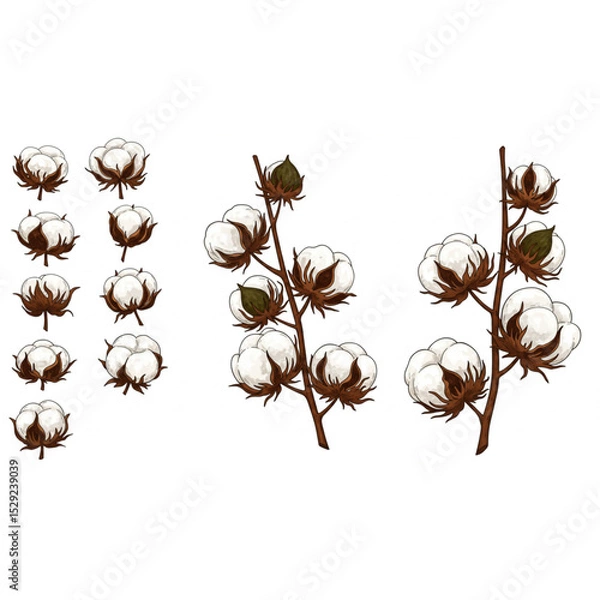 Obraz Elegant Cotton Plant Branch Design elements perfect for textile branding logo creation and fabric patterns offering scalable botanical artwork