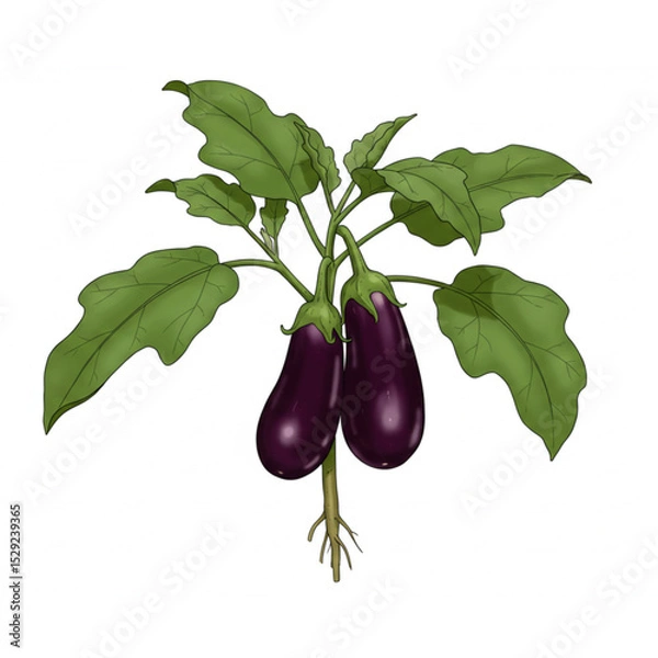 Obraz Delightful Eggplant Plant with Lush Green Leaves a Scalable Design perfect for Food Branding or Culinary Logos